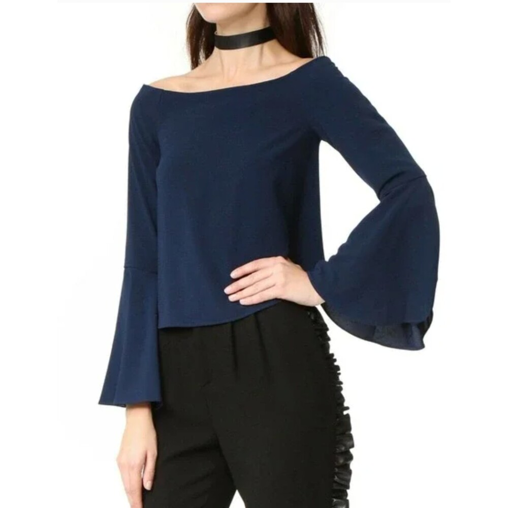 Bell sleeve long sleeve crop top blouse navy Size S